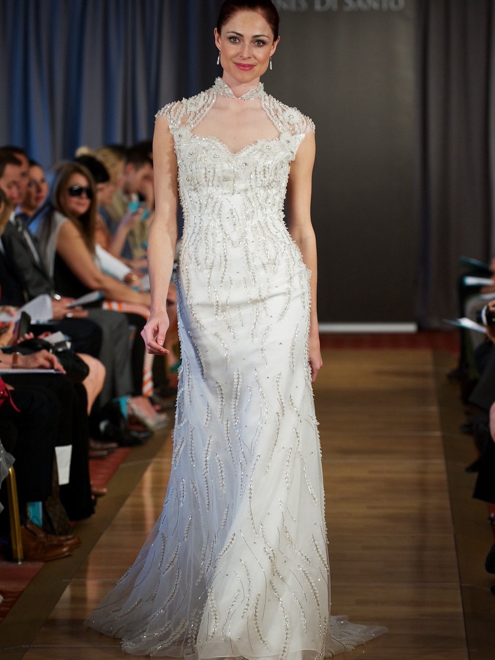 Vintage Ines Di Santo Beaded Wedding Dress with High Neck